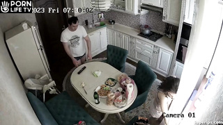 Naughty British couple fucks in the kitchen