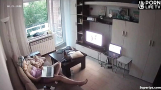 Young German girl masturbates on her couch