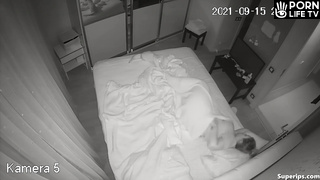 Chubby European woman masturbating in her bed