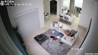 French interracial couple fucks on the couch