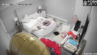 European girl changes her underwear in her room