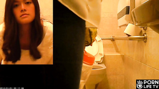 Young Asian girl visits a public restroom