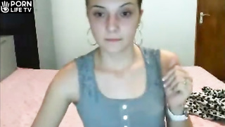 Skinny girl masturbates in her room