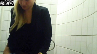 Tired European women use the toilet