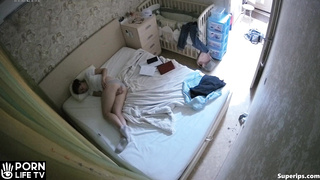 Slavic girl masturbates alone on her bed