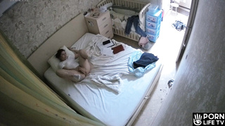 Slavic girl masturbates alone on her bed