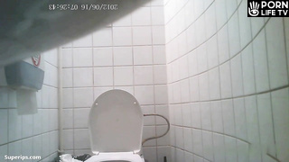 European college girls use toilet