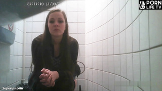 European college girls use toilet