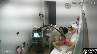 Sweet British brunette MILF laser hair removal in beauty spa