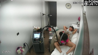 Sweet British brunette MILF laser hair removal in beauty spa