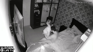 Real Estonian newly married couple having sex in the living room hidden IP cam