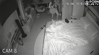 Newly married couple having sex in their bedroom hidden IP cam