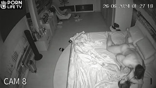 Newly married couple having sex in their bedroom hidden IP cam