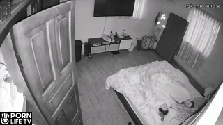 Amazing newly married couple having sex brutally in their bed spy cam