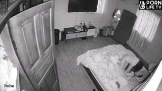 Amazing newly married couple having sex brutally in their bed spy cam