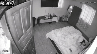 Amazing newly married couple having sex brutally in their bed spy cam