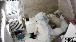 Ukrainian man fucks his wife in the bathroom