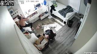 British college girl gets dressed in her room