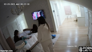 German teen sisters in their underwear watching a movie