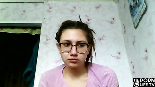 Ukrainian nerdy girl masturbates hard