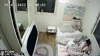 French teen girl is watching porn in her pajamas