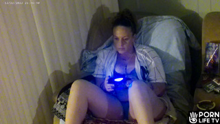 Long Hair Busty Gamer Girl In Her Bra and Panties For Fans