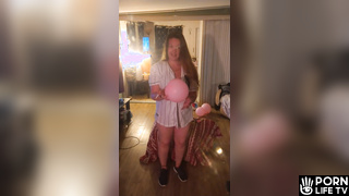Girl Popping Balloons With Cigarettes While Wearing Bra and Panties With Tennis Shoes (Custom By Fan