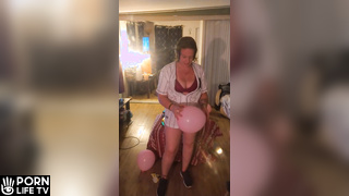 Girl Popping Balloons With Cigarettes While Wearing Bra and Panties With Tennis Shoes (Custom By Fan