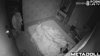 Blonde girl fucks her sleeping boyfriend