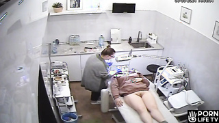 Perverse Italian brunette woman bikini sugaring depilation in waxing salon