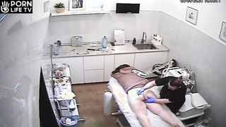 Perverse Italian brunette woman bikini sugaring depilation in waxing salon