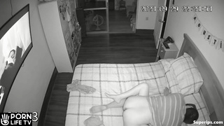 Mature parents fuck in their son’s bed